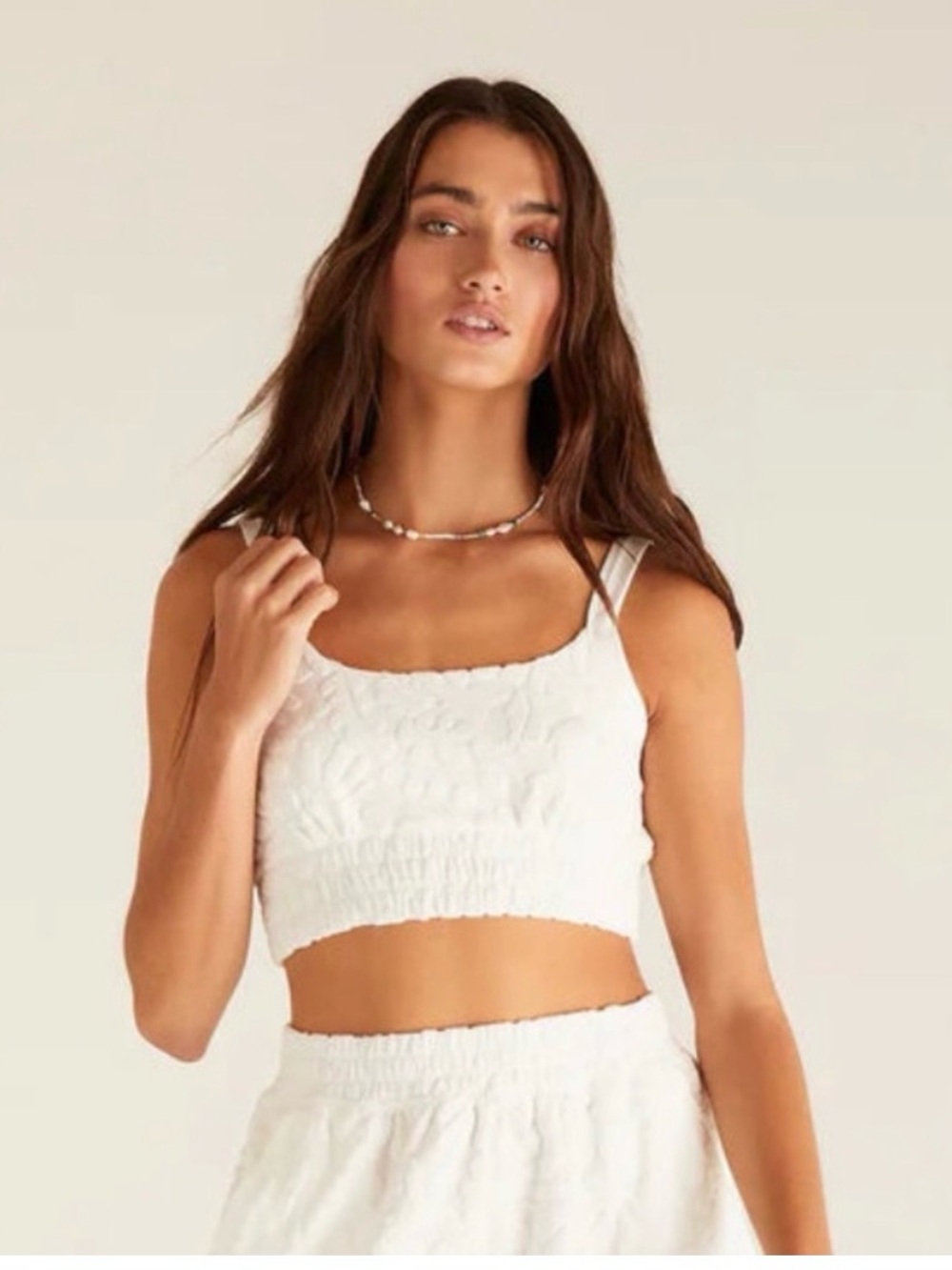 Z Supply White Floral Terry Crop Tank